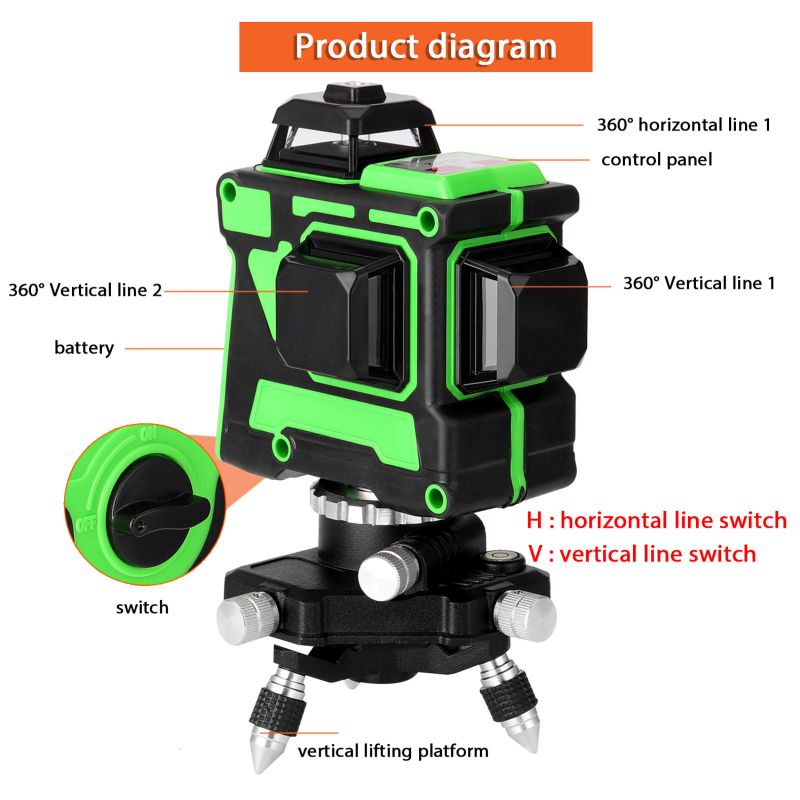 ATV3d 12 Garis Laser Level Kon - Laser Level Rotary ulasan dan harga